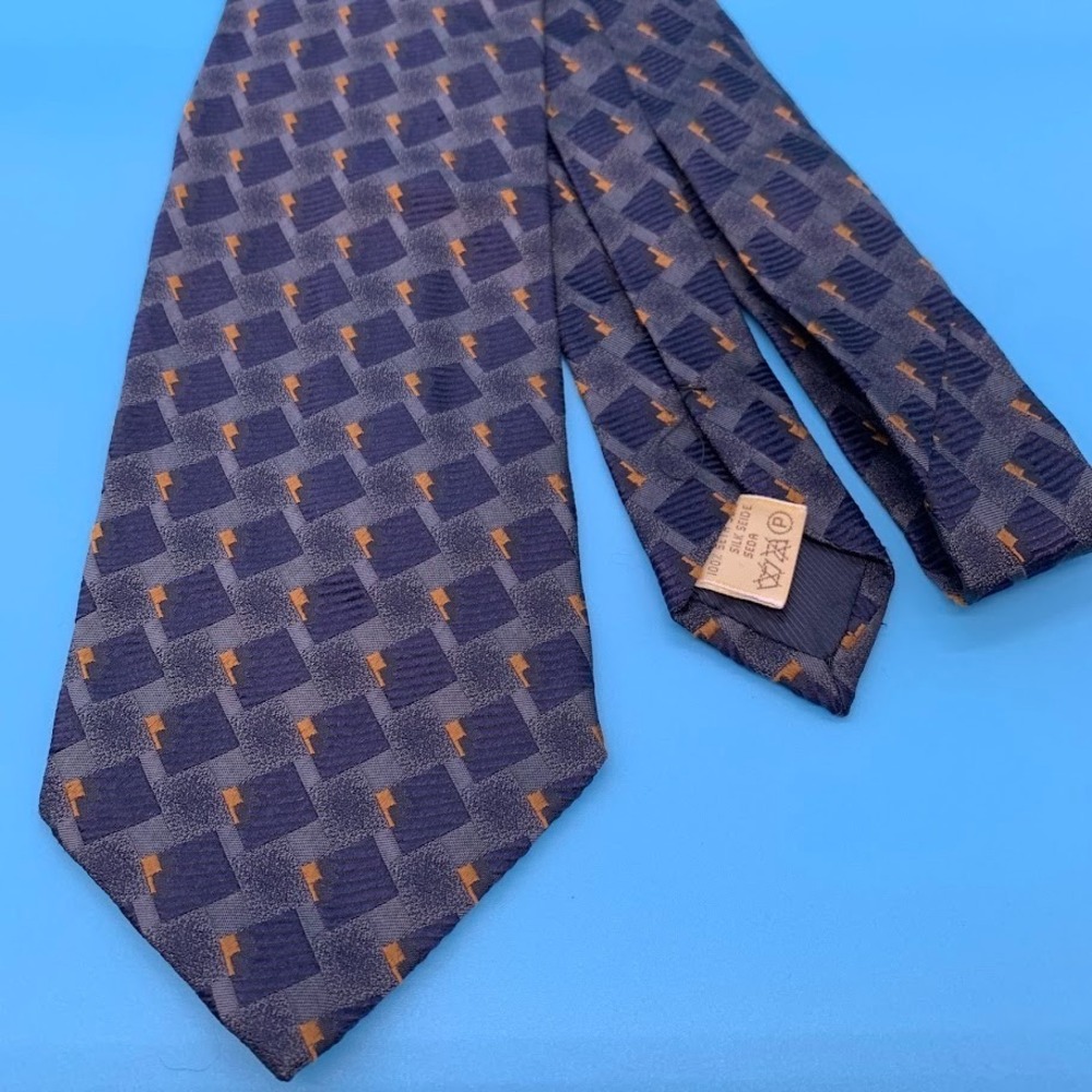VILLA BOLGHERI Men's 100%‎ Silk Necktie Italy Designer Geometric Blue